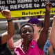 Therese Patricia Okoumou at an immmigration protest in NYC on July 31, 2018.